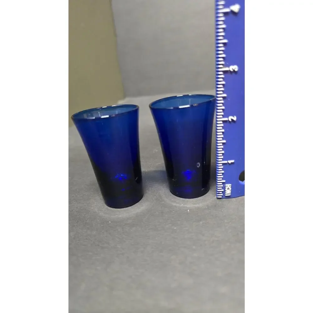Vintage Cobalt Blue Shot Glasses PairJapan Barware Drinkware